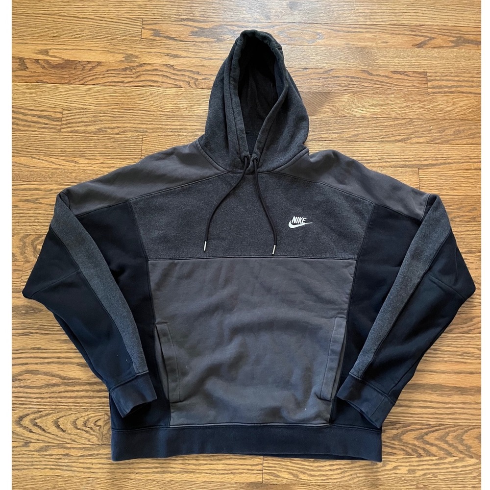 Nike Sportswear Colorblock Fleece Hoodie Grey Black CU4381-032 Women's Medium